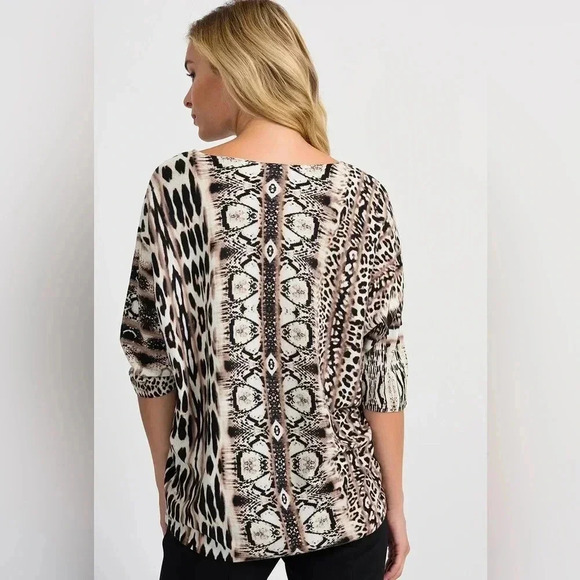 Joseph Ribkoff Knit Animal Print Dolman Sleeve Blouse - Picture 4 of 13
